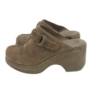 Vintage Y2K Lower East Side 7.5 Brown Suede Chunky Clog Mule Grunge Boho Leather